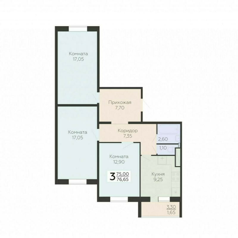 3 ккв 76,7 м²