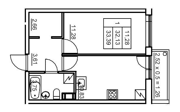 1 ккв 33,4 м²