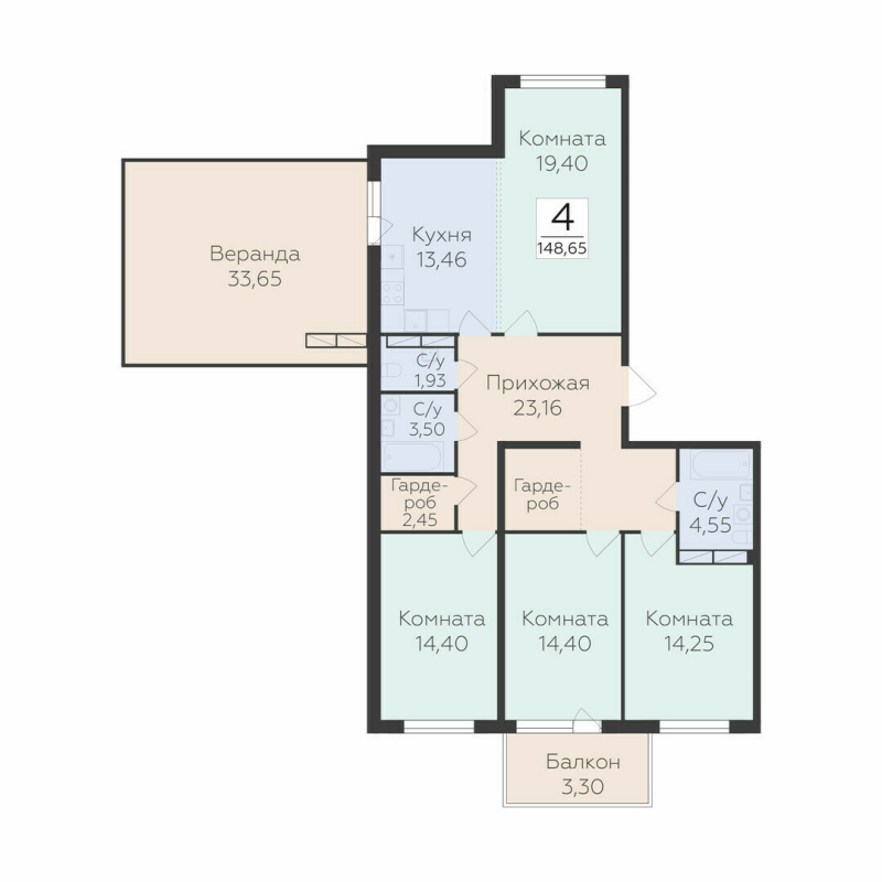 4 ккв 148,7 м²