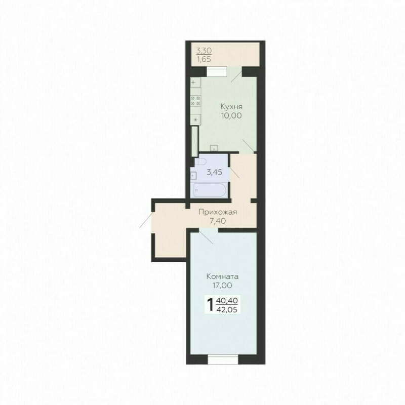 1 ккв 42,1 м²