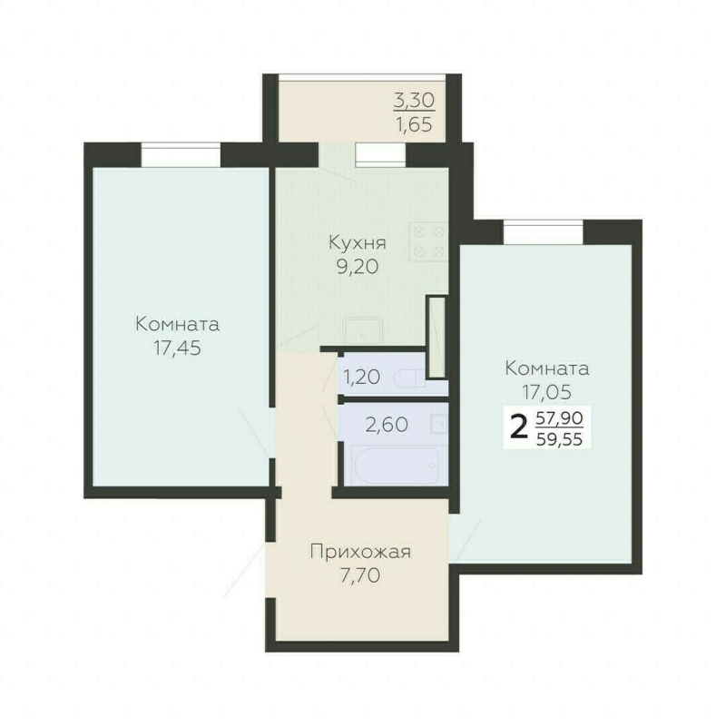 2 ккв 59,6 м²