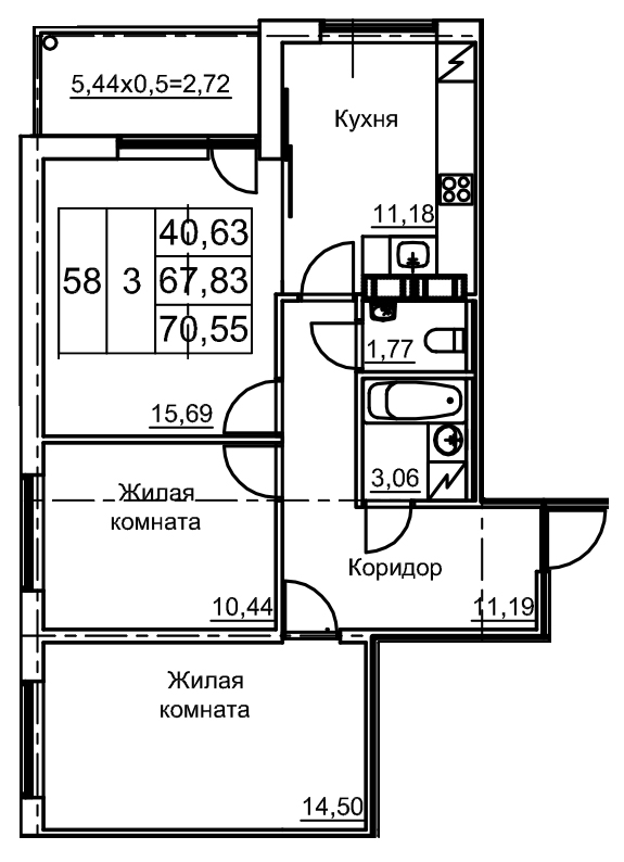 3 ккв 70,6 м²