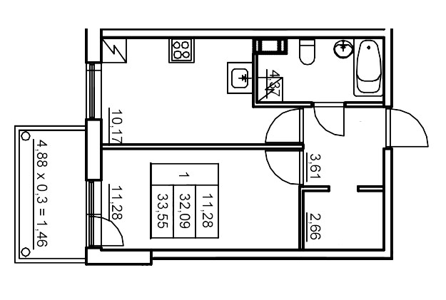 1 ккв 34,5 м²