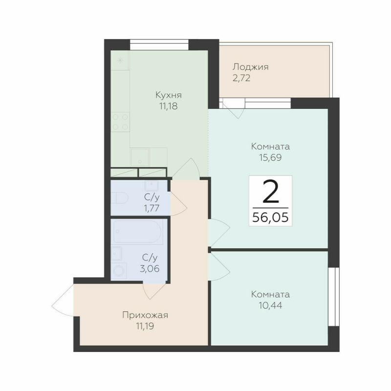 2 ккв 56,1 м²