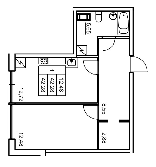 1 ккв 42 м²