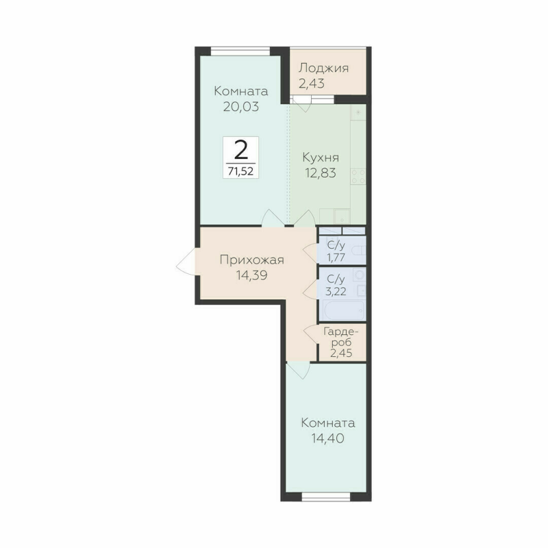 2 ккв 71,5 м²