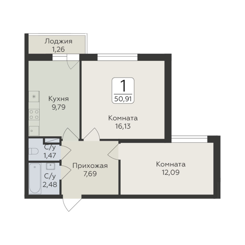 2 ккв 50,9 м²