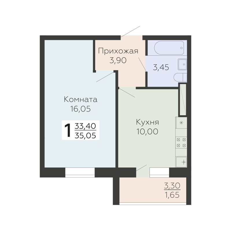 1 ккв 35,1 м²