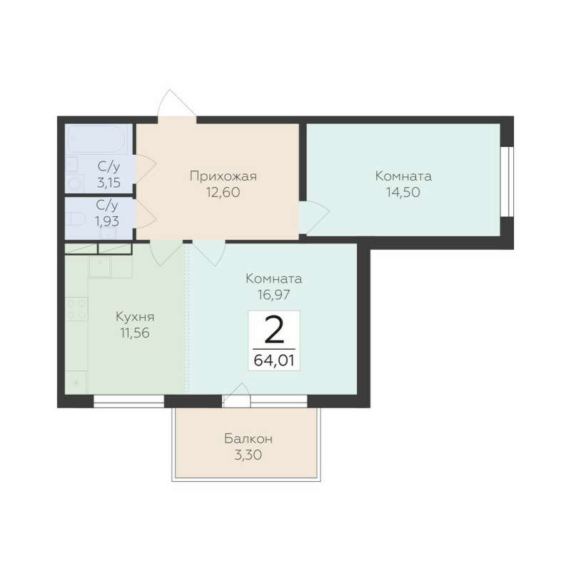 2 ккв 64 м²