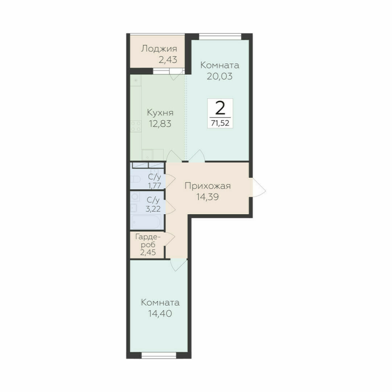 2 ккв 71,5 м²