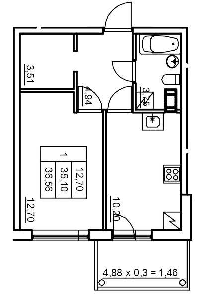 1 ккв 37,6 м²