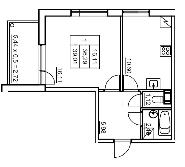 1 ккв 39 м²