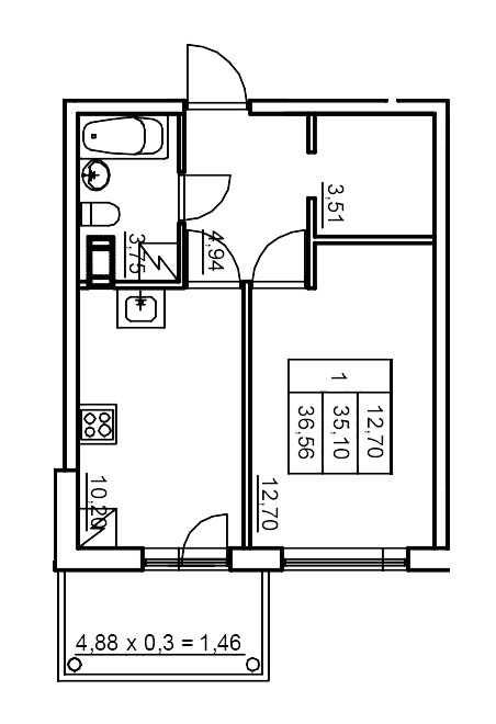 1 ккв 37,6 м²