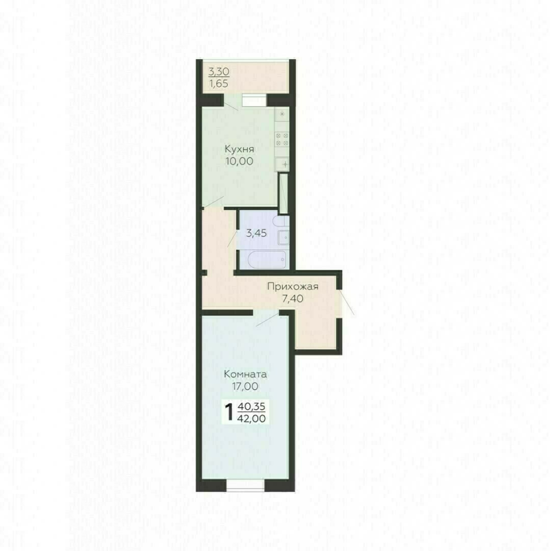 1 ккв 42 м²