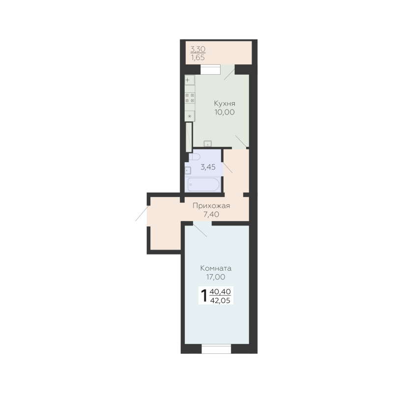 1 ккв 42,1 м²
