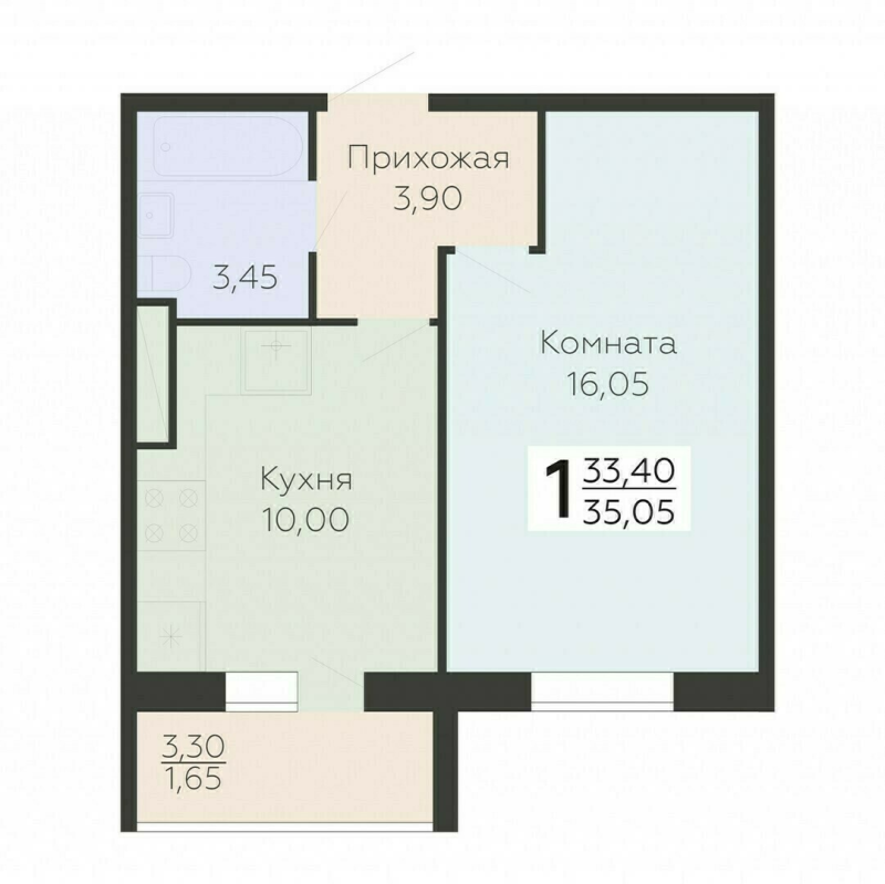 1 ккв 35,1 м²