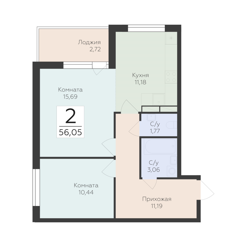 2 ккв 56,1 м²