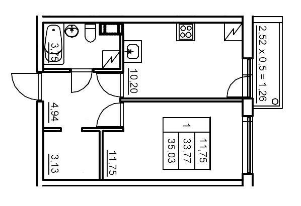 1 ккв 35,1 м²