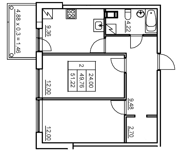 2 ккв 51,6 м²