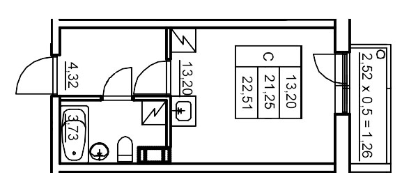 Студия 22,5 м²