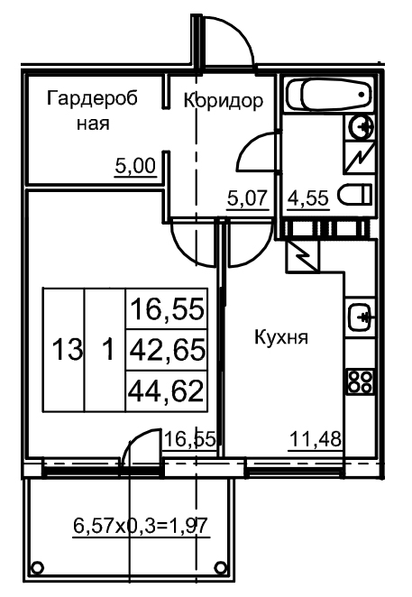 1 ккв 46 м²