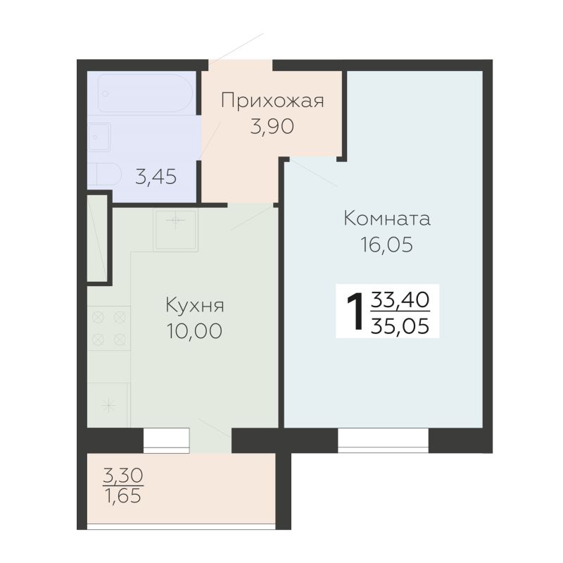 1 ккв 35,1 м²