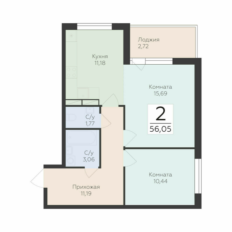 2 ккв 56,1 м²