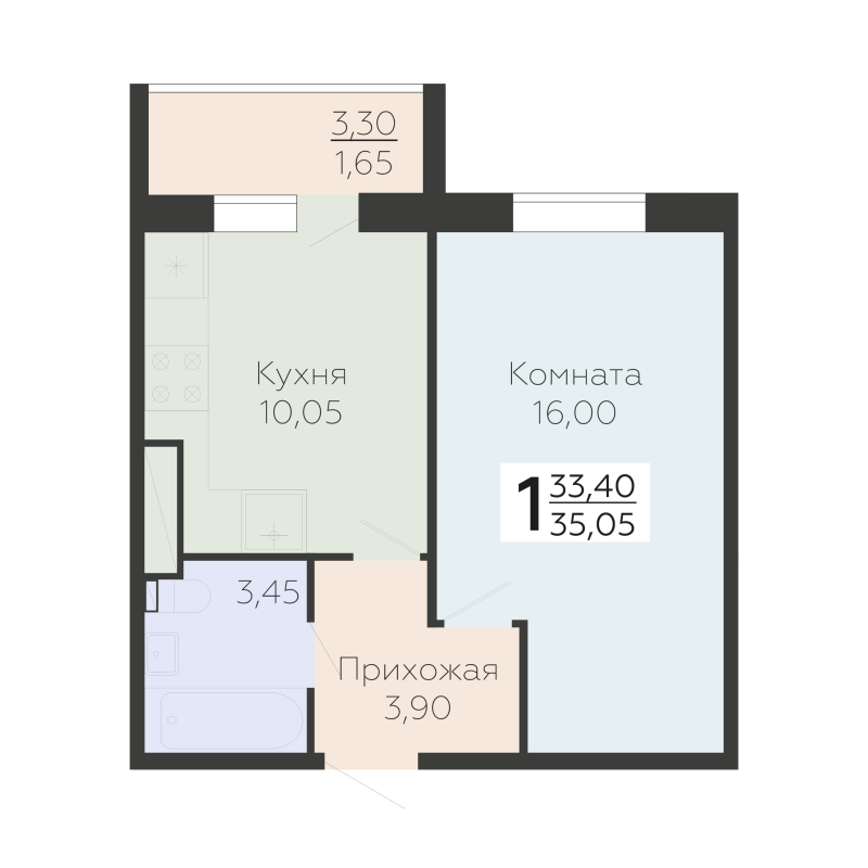 1 ккв 35,1 м²