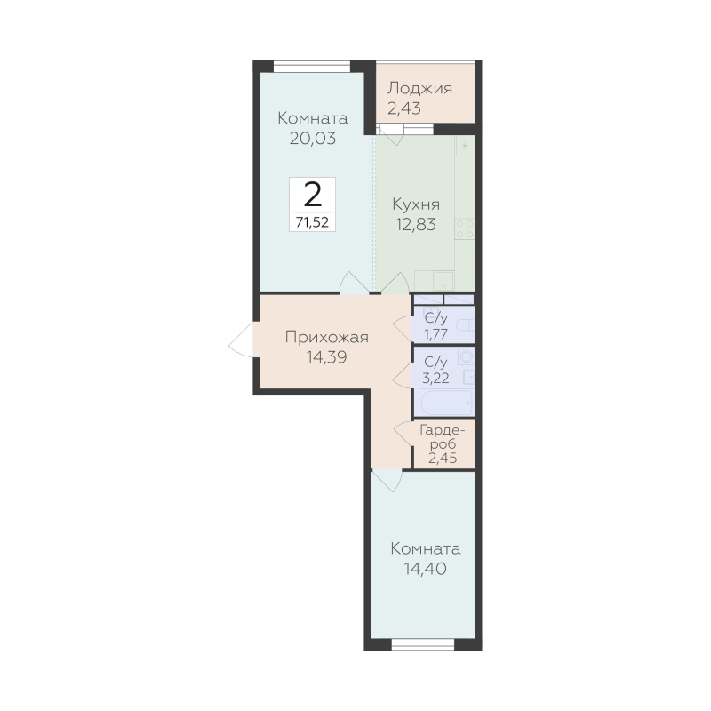 2 ккв 71,5 м²