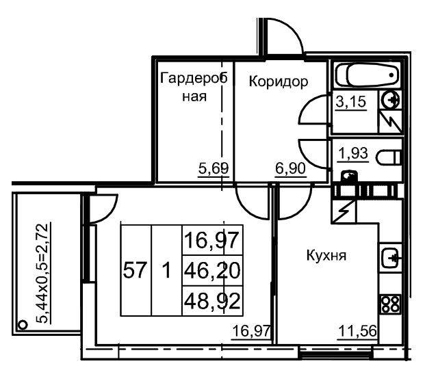 1 ккв 48,9 м²