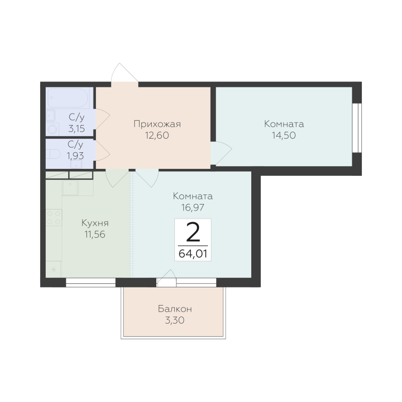 2 ккв 64 м²