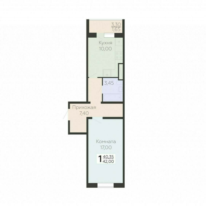 1 ккв 42 м²