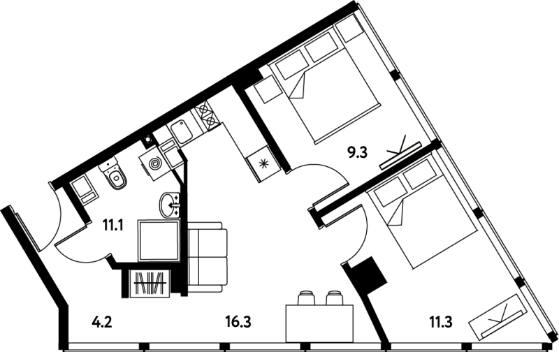 3 ккв (Евро) 45,3 м²