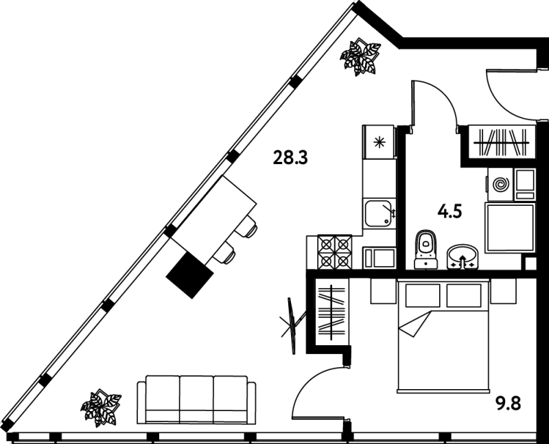 2 ккв (Евро) 44,9 м²