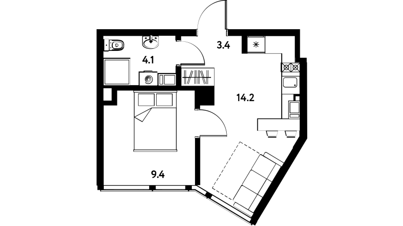 Студия 31,9 м²
