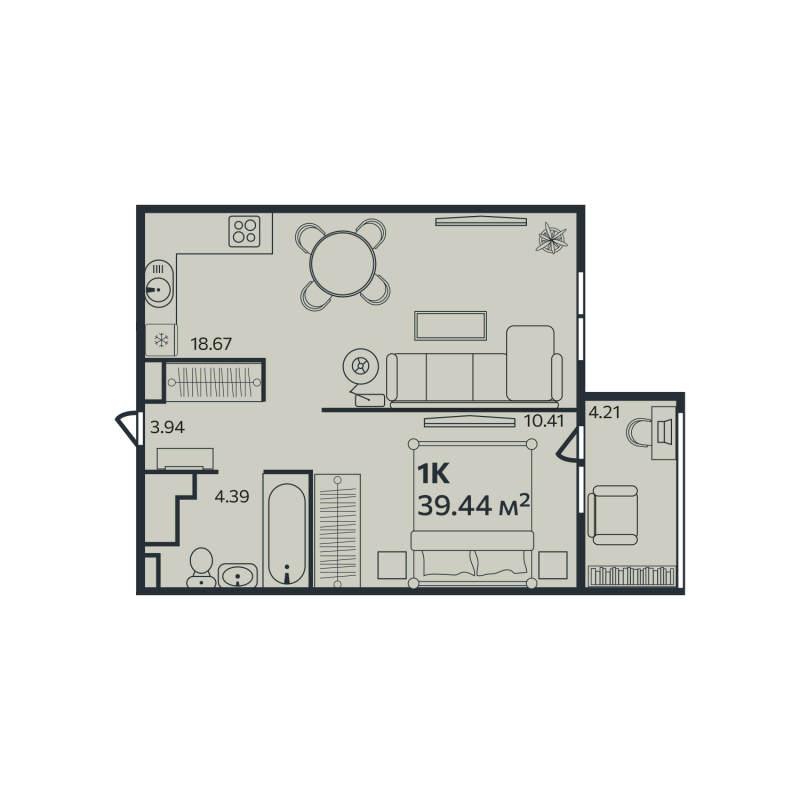 2 ккв (Евро) 39,4 м²