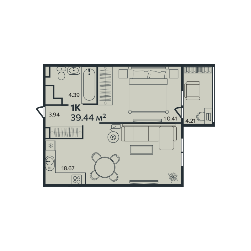 2 ккв (Евро) 39,4 м²
