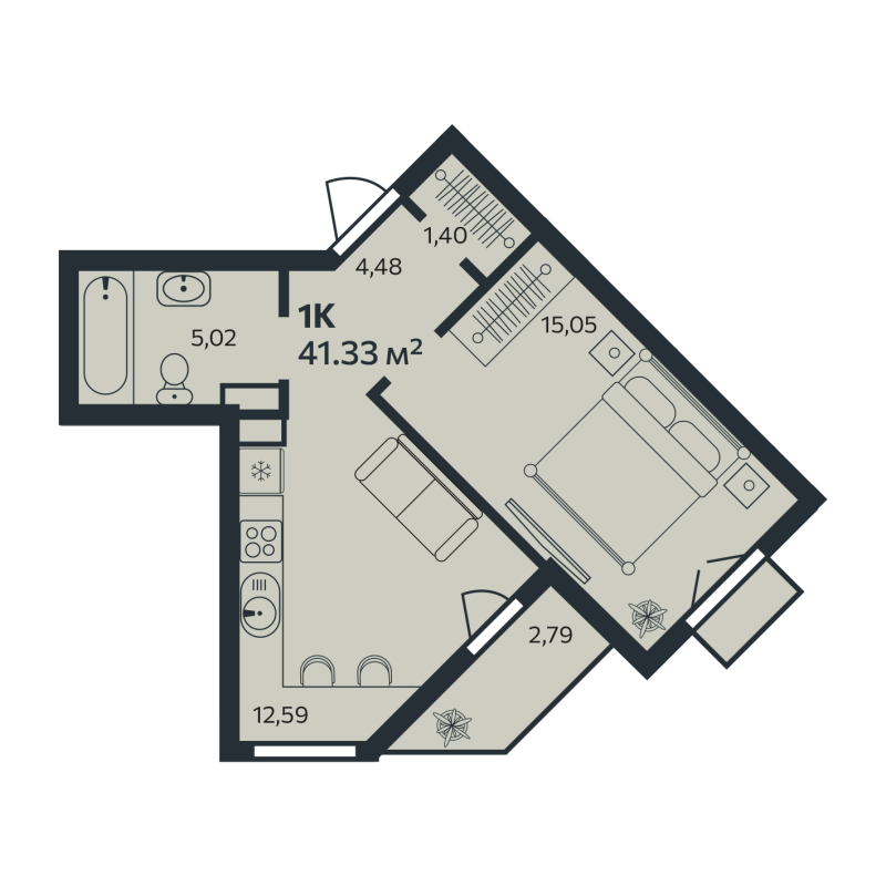1 ккв 41,3 м²