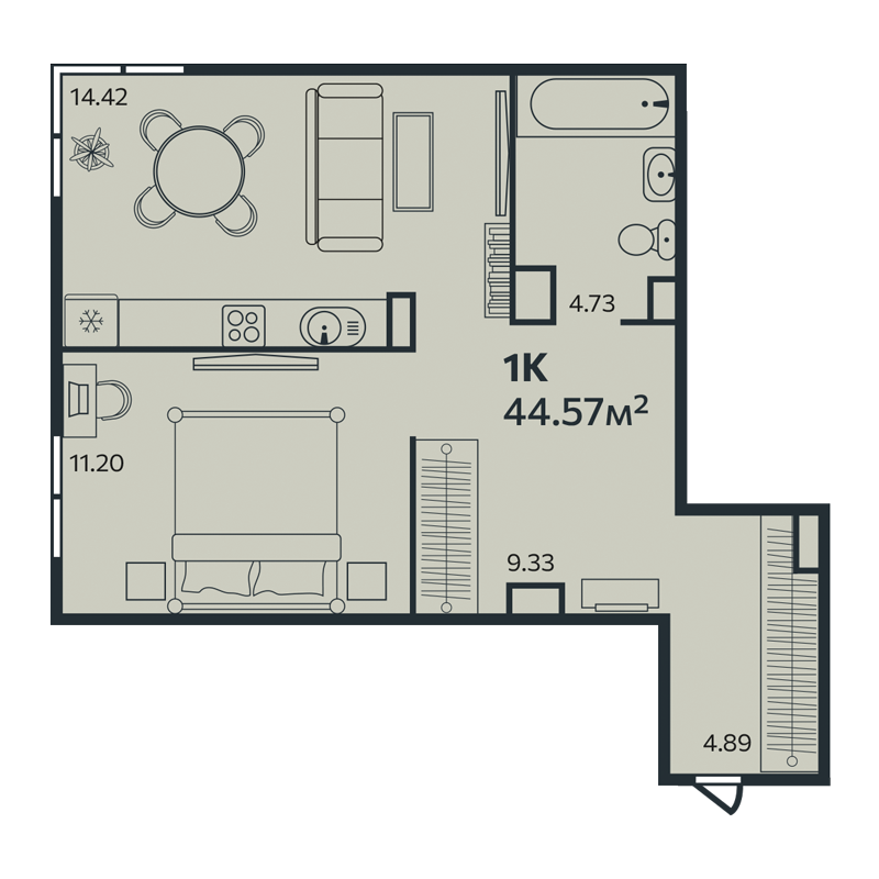 1 ккв 44,6 м²