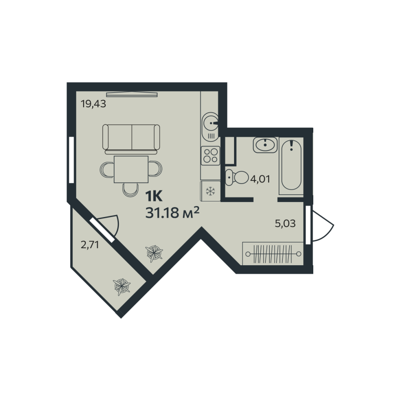 Студия 31,2 м²