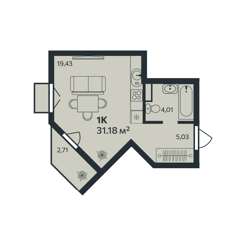 Студия 31,2 м²