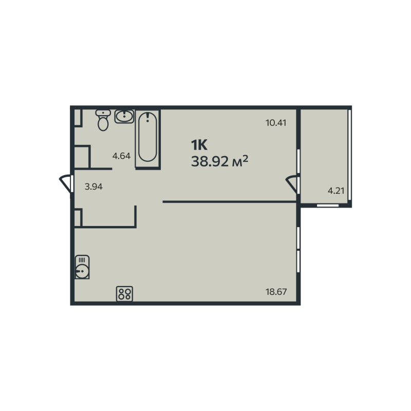 2 ккв (Евро) 38,9 м²