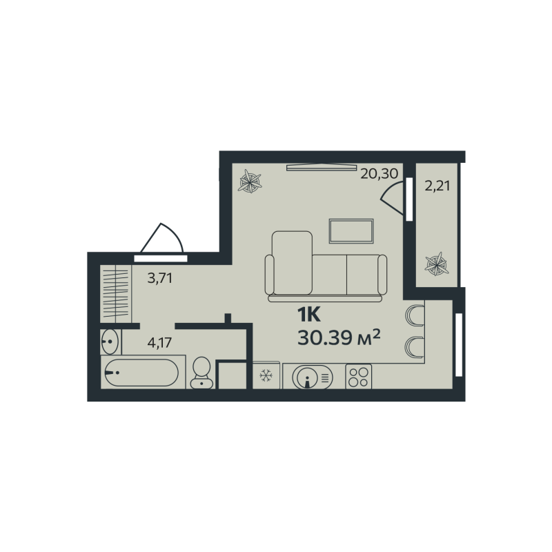 Студия 30,4 м²