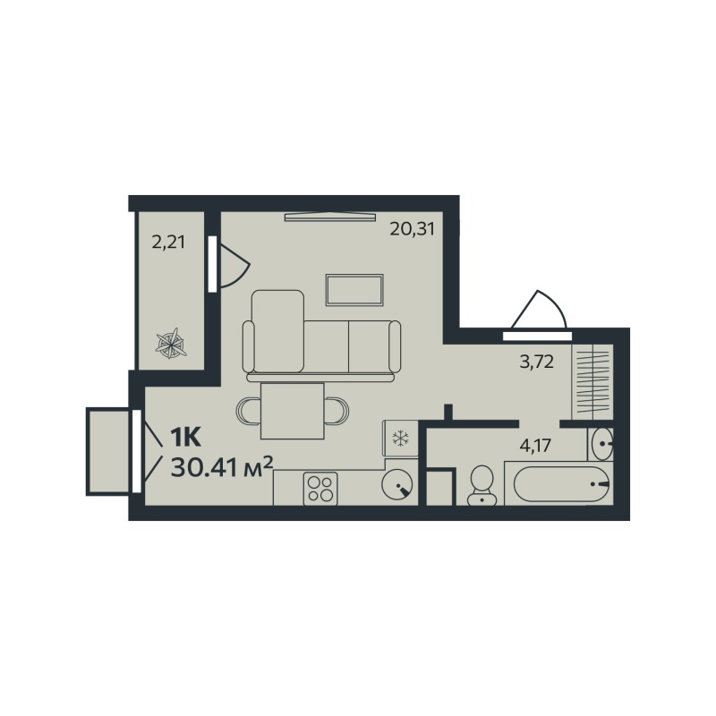 Студия 30,4 м²