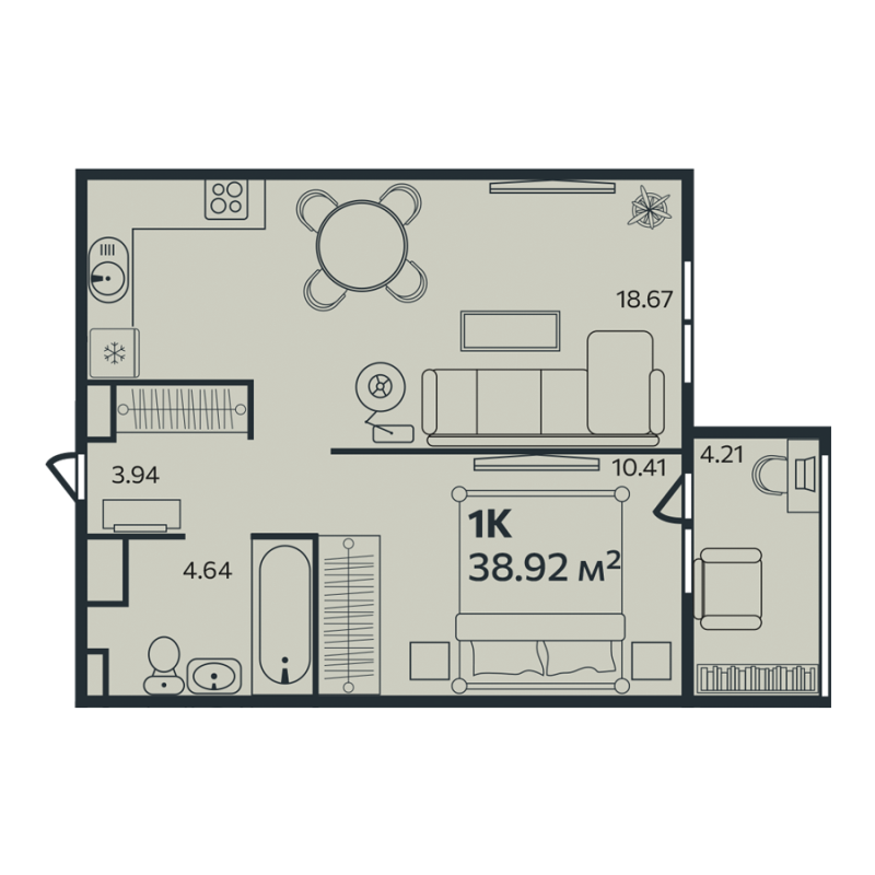 2 ккв (Евро) 38,9 м²