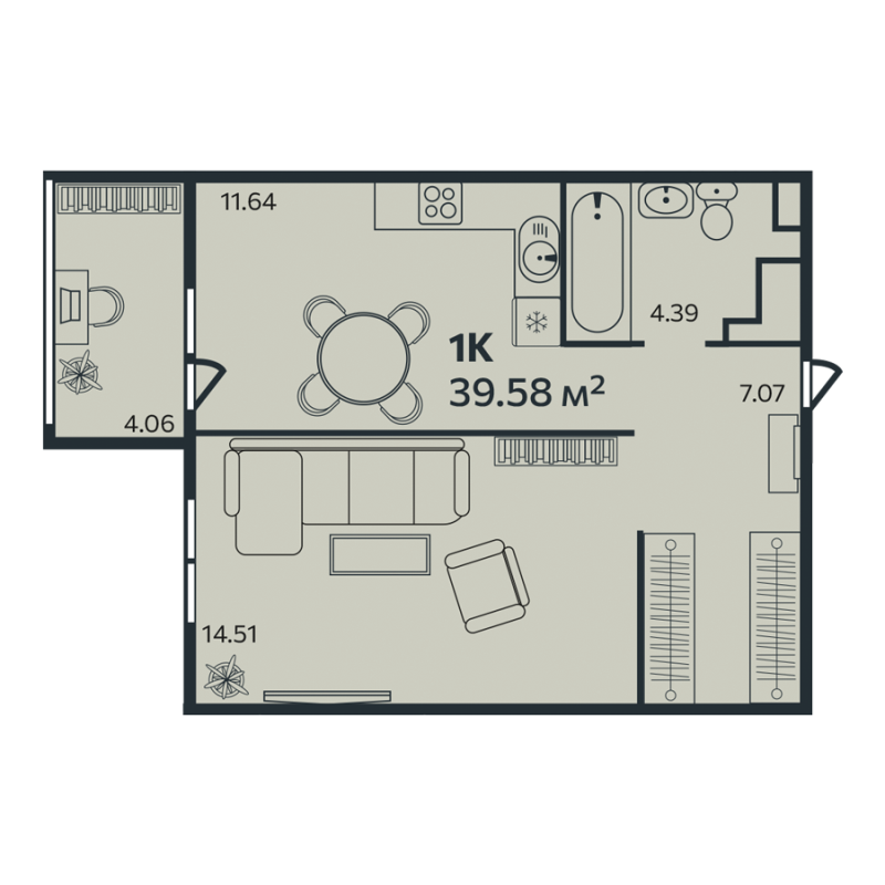 1 ккв 39,6 м²