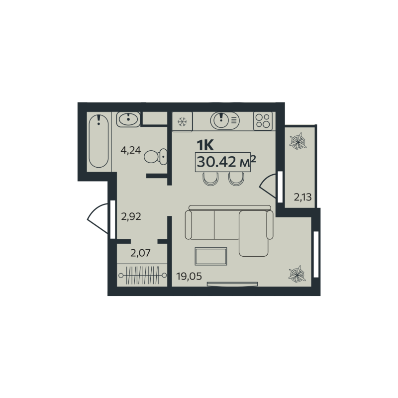 Студия 30,4 м²