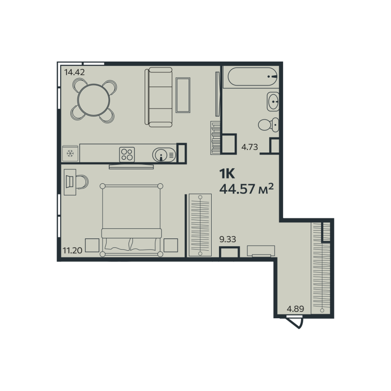 1 ккв 44,6 м²