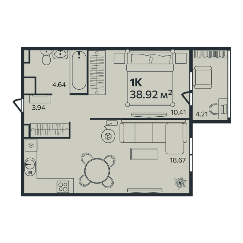 2 ккв (Евро) 38,9 м²