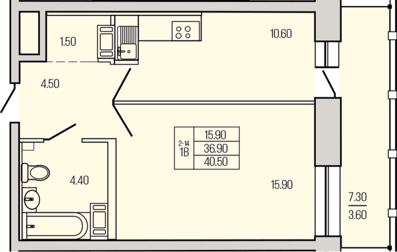 1 ккв 41,6 м²